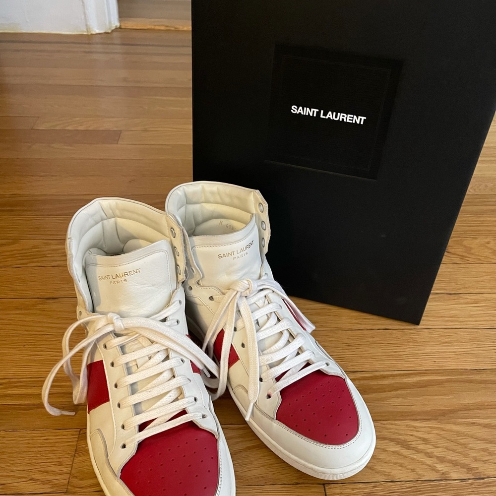 Saint Laurent Leather High Top Sneakers - Picture 2 of 8